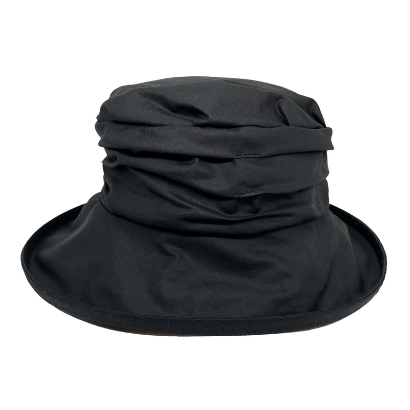 ladies black waxed hat with ruched crown