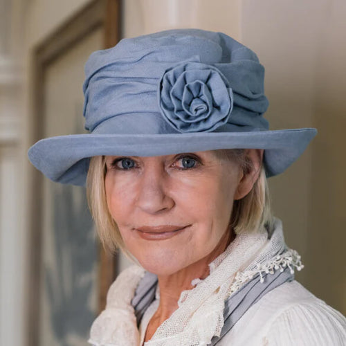 ladies blue linen sun hat