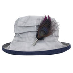 grey-and-navy-rain-hat-with-peacock-feather-hat-pin