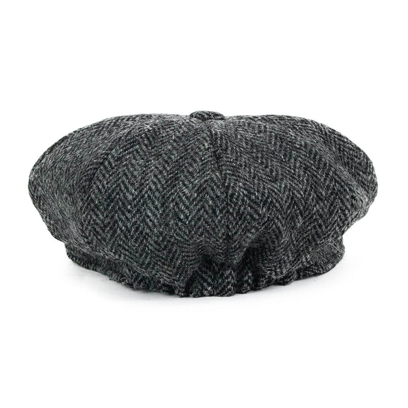 dark-grey-harris-tweed-baker-boy-cap-back-view