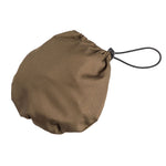 small olive green pouch withpackable olive green rain hat inside